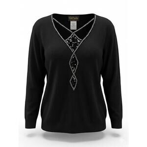 NWT Bob Mackie Women's L Artsy Maximalist Eclectic Y2K Whimsigoth V-Neck Sweater